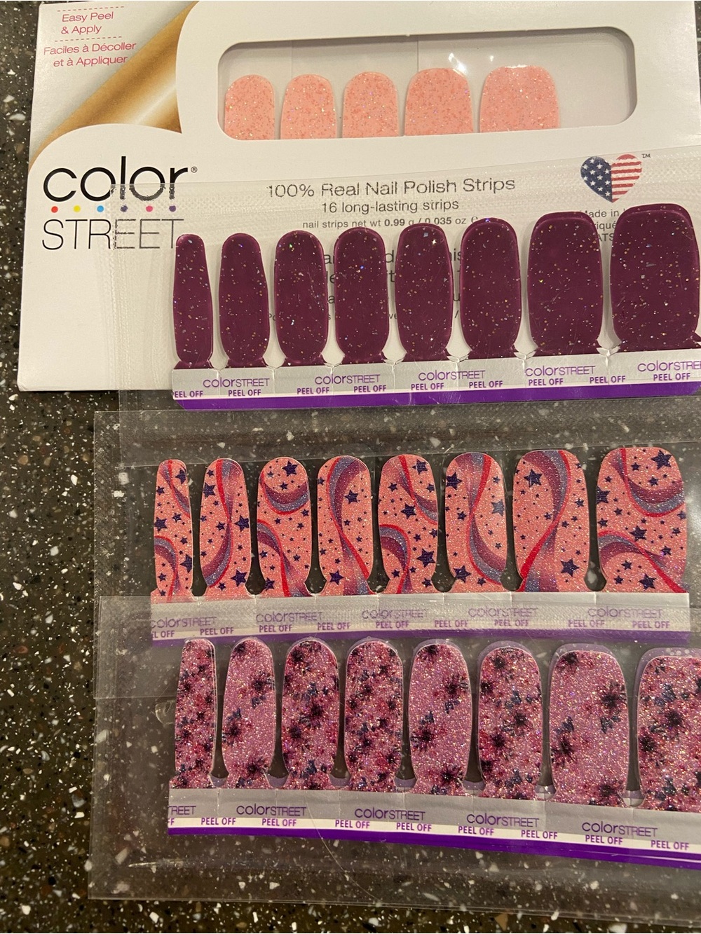 Color Street Pink and Purple Glitter & Star Swirl Nail Polish Strips 4 sets
